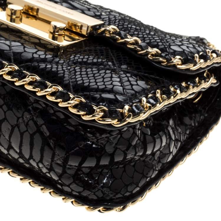 Pre Owned Michael Kors Black Python Embossed Leather Sloan Shoulder Bag