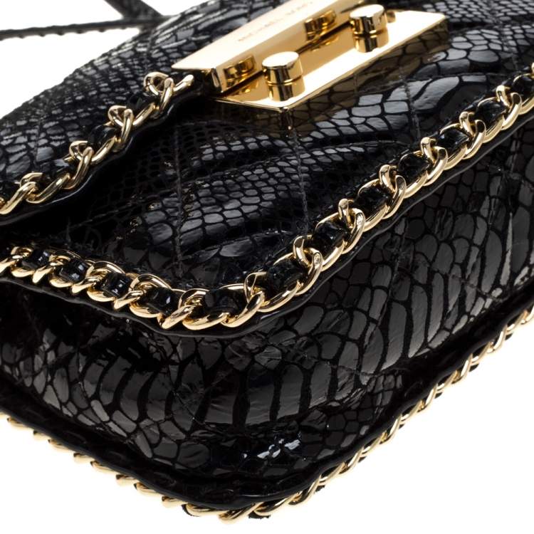 Pre Owned Michael Kors Black Python Embossed Leather Sloan Shoulder Bag