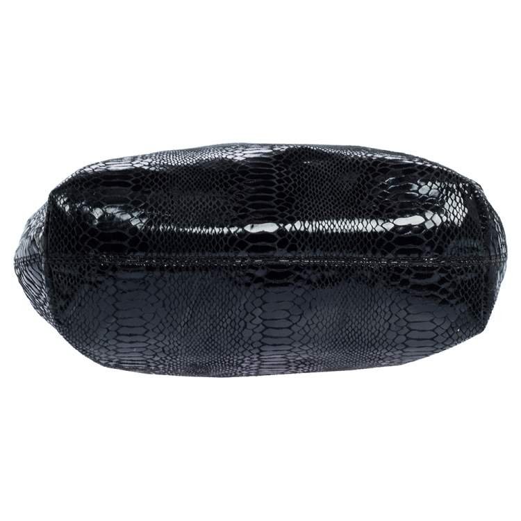 Pre Owned Michael Kors Black Python Effect Patent Leather and Suede Chain Shoulder Bag