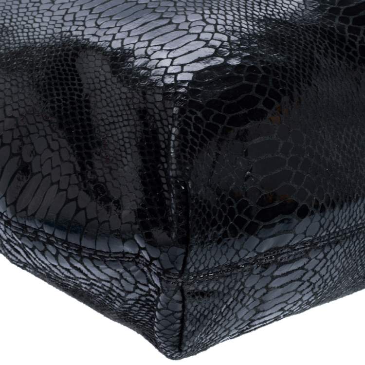 Pre Owned Michael Kors Black Python Effect Patent Leather and Suede Chain Shoulder Bag