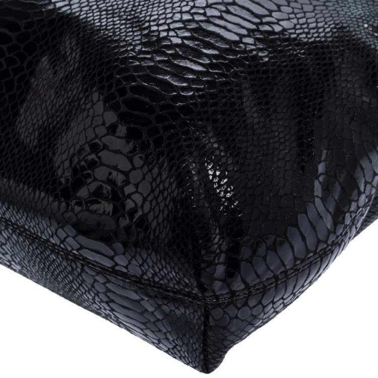 Pre Owned Michael Kors Black Python Effect Patent Leather and Suede Chain Shoulder Bag