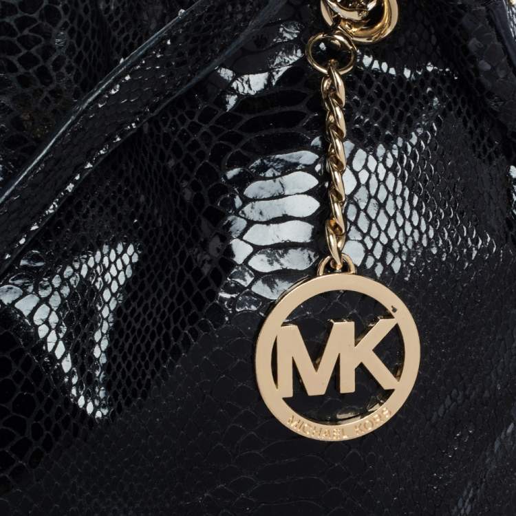 Pre Owned Michael Kors Black Python Effect Patent Leather and Suede Chain Shoulder Bag