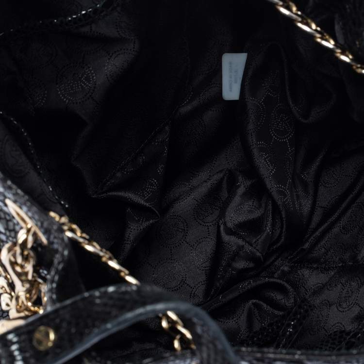 Pre Owned Michael Kors Black Python Effect Patent Leather and Suede Chain Shoulder Bag