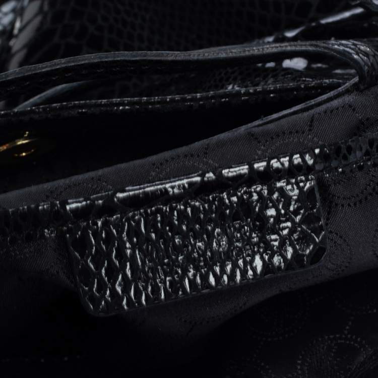 Pre Owned Michael Kors Black Python Effect Patent Leather and Suede Chain Shoulder Bag