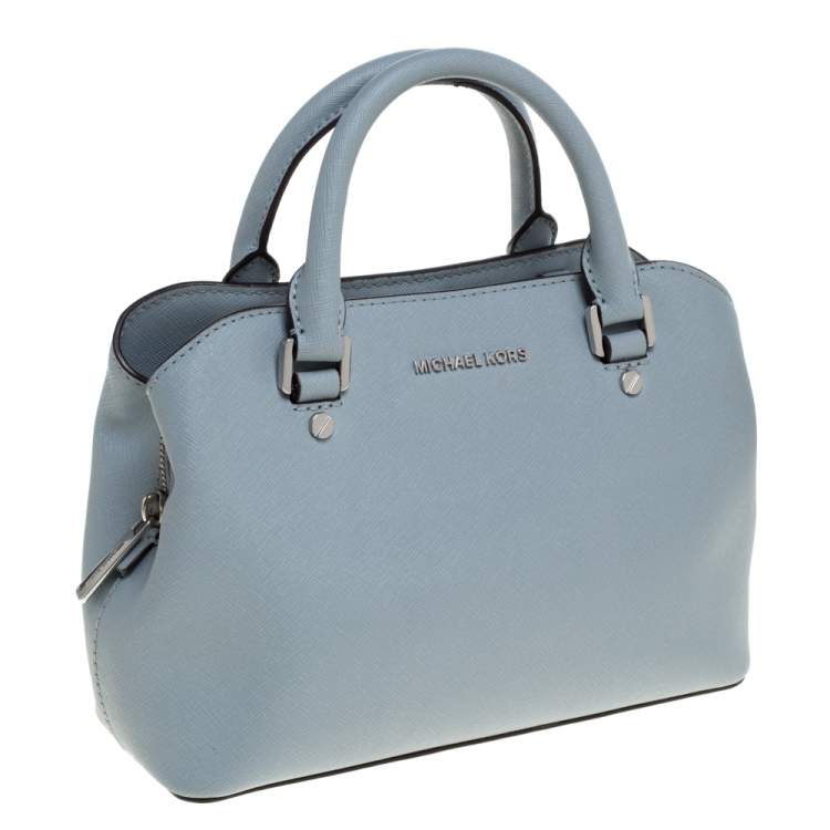 Pre Owned Michael Kors Powder Blue Saffiano Leather Small Savannah Satchel