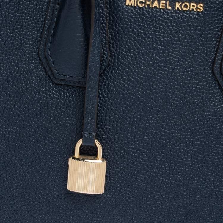 Pre Owned Michael Kors Navy Blue Leather Mini Mercer Tote