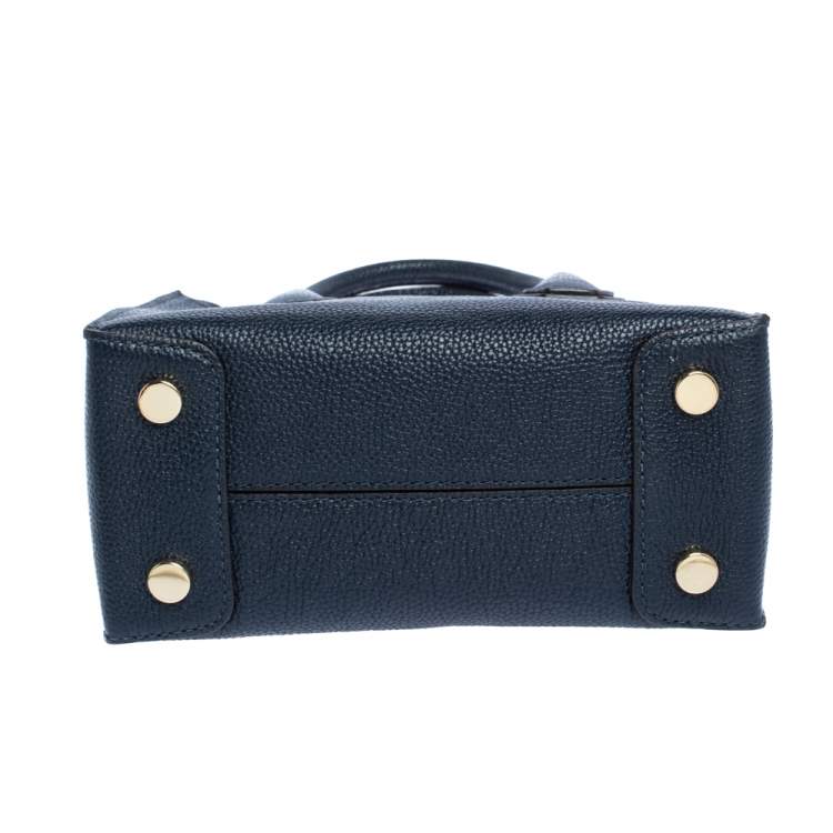 Pre Owned Michael Kors Navy Blue Leather Mini Mercer Tote