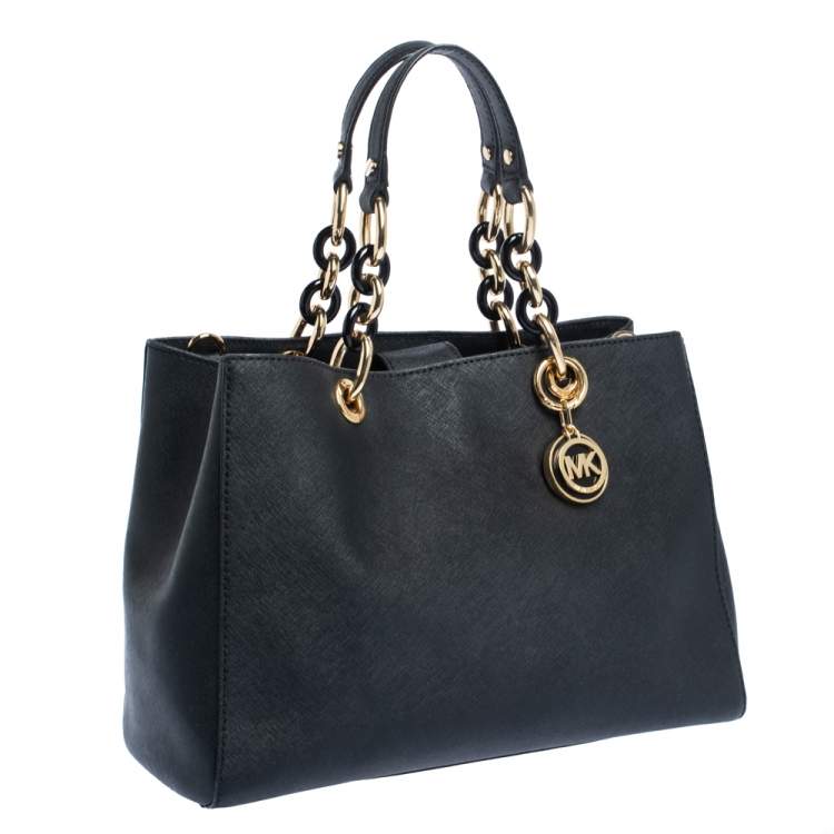 Pre Owned MICHAEL Michael Kors Black Leather Medium Cynthia Tote