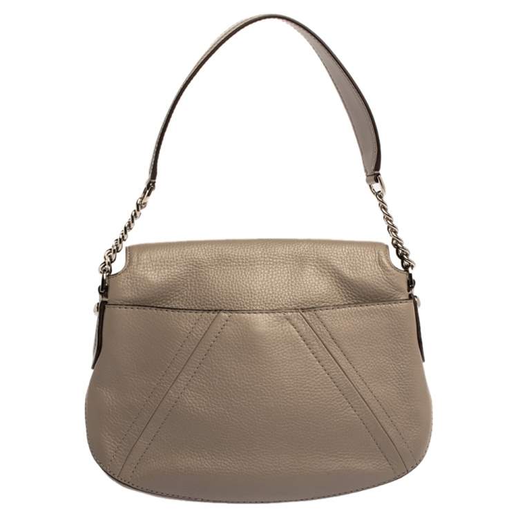 Pre Owned Michael Kors Ash Grey Leather Medium Aria Flap Shoulder Bag