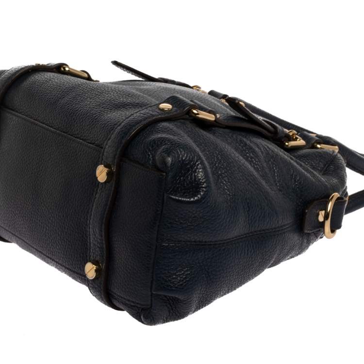 Pre Owned Michael Michael Kors Dark Blue Leather Bedford Satchel