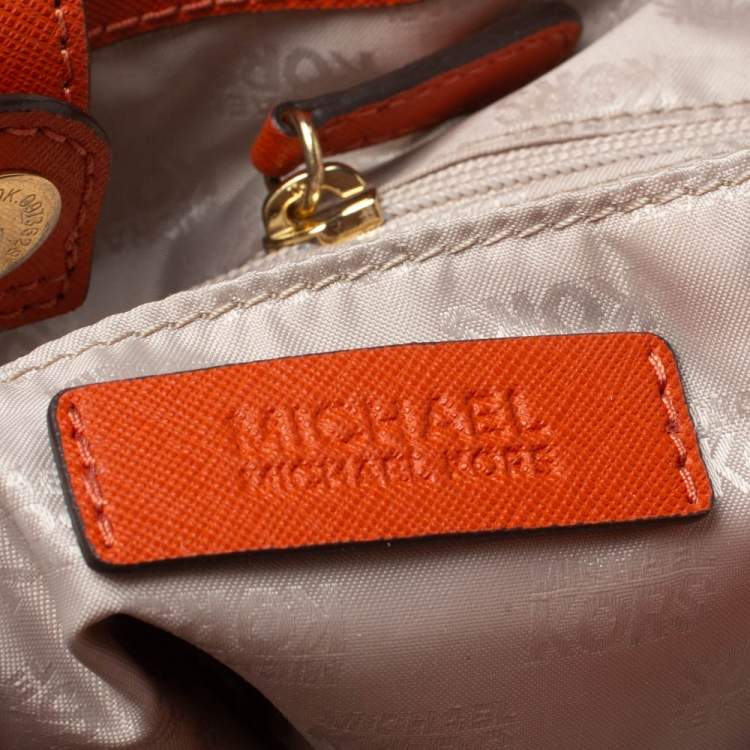 Pre Owned MICHAEL Michael Kors Orange Leather Large Jet Set Travel Tote