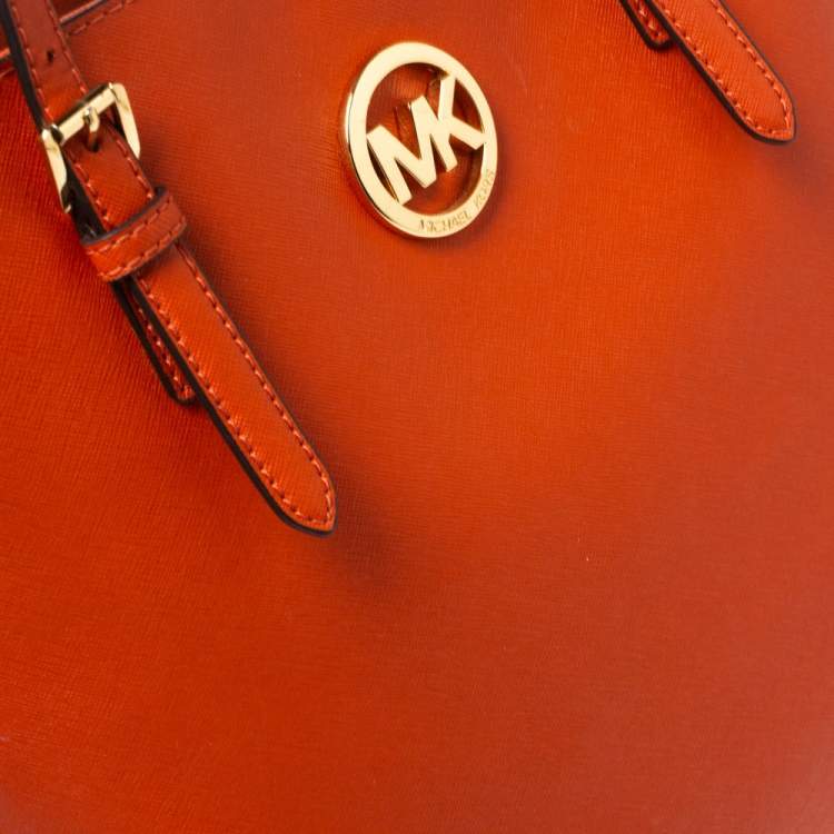 Pre Owned MICHAEL Michael Kors Orange Leather Large Jet Set Travel Tote