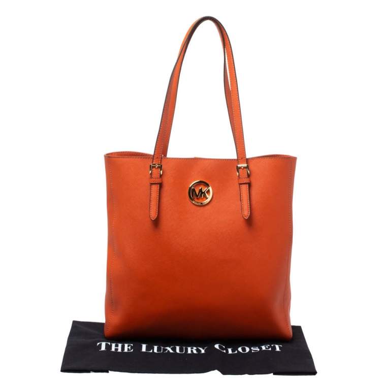 Pre Owned MICHAEL Michael Kors Orange Leather Large Jet Set Travel Tote