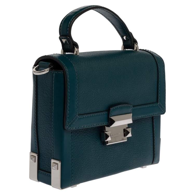 Pre Owned Michael Kors Dark Teal Leather Small Jayne Top Handle Bag
