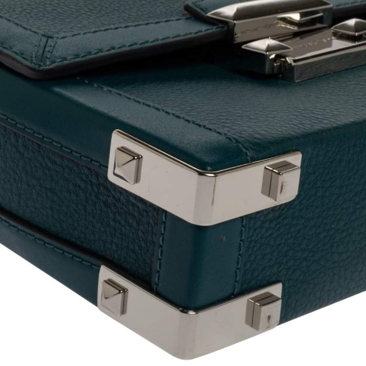 Pre Owned Michael Kors Dark Teal Leather Small Jayne Top Handle Bag