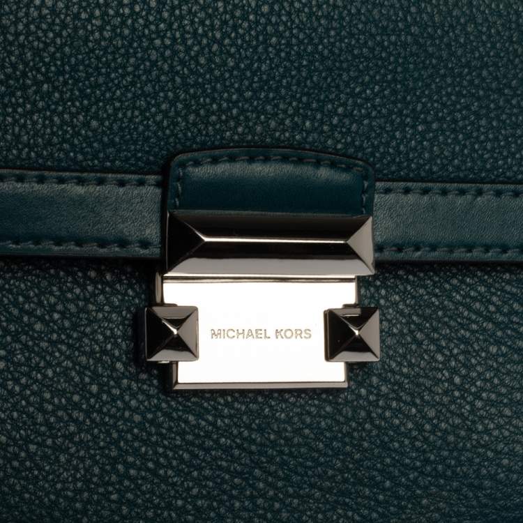 Pre Owned Michael Kors Dark Teal Leather Small Jayne Top Handle Bag