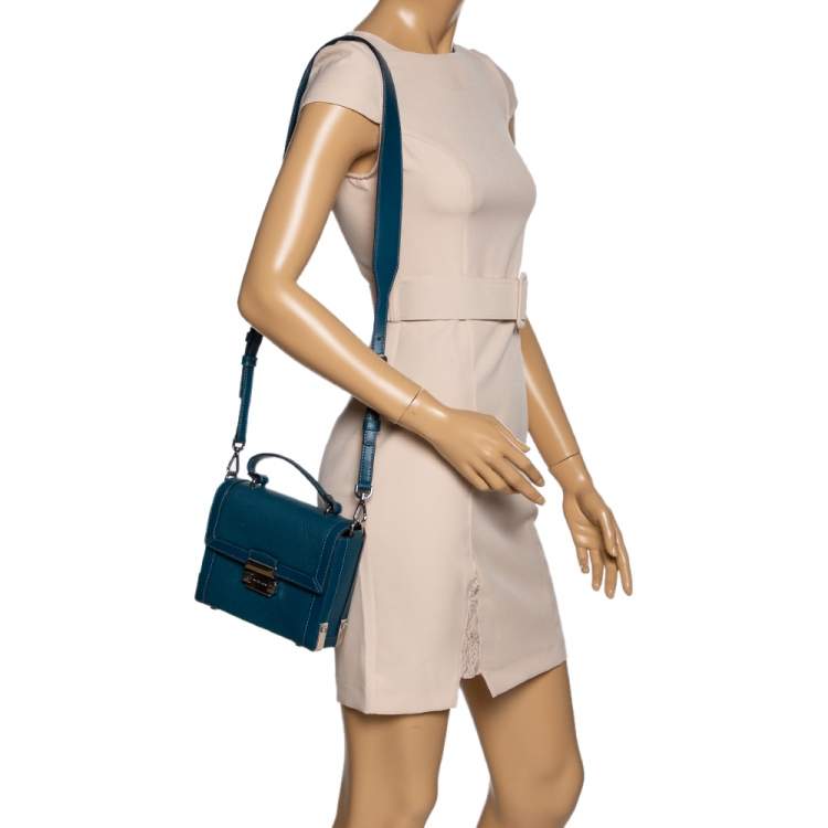Pre Owned Michael Kors Dark Teal Leather Small Jayne Top Handle Bag