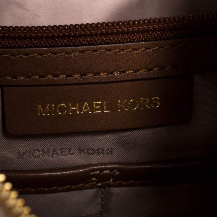 Pre Owned Michael Kors Beige/Tan Coated Canvas and Leather Lauryn Hobo