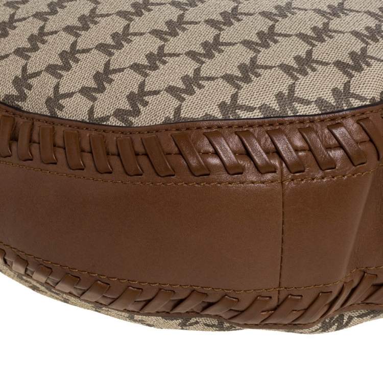 Pre Owned Michael Kors Beige/Tan Coated Canvas and Leather Lauryn Hobo