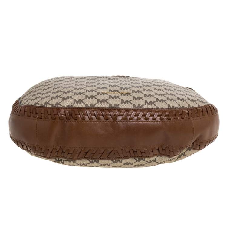 Pre Owned Michael Kors Beige/Tan Coated Canvas and Leather Lauryn Hobo