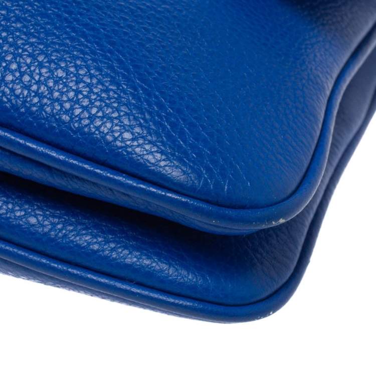 Pre Owned Michael Kors Blue Leather Jet Set Flap Crossbody Bag