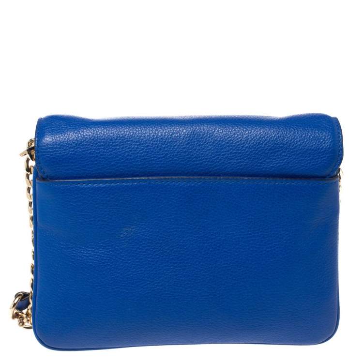 Pre Owned Michael Kors Blue Leather Jet Set Flap Crossbody Bag