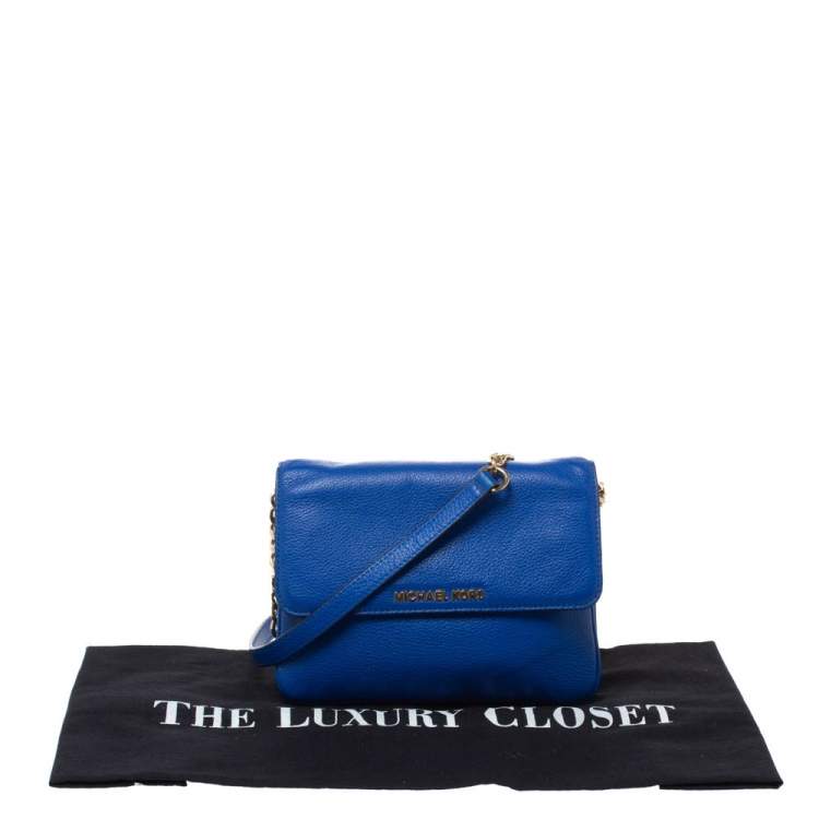 Pre Owned Michael Kors Blue Leather Jet Set Flap Crossbody Bag