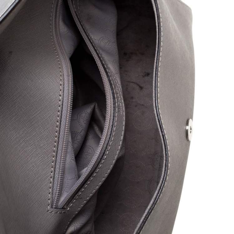 Pre Owned Michael Kors Grey Leather Medium Ava Top Handle Bag