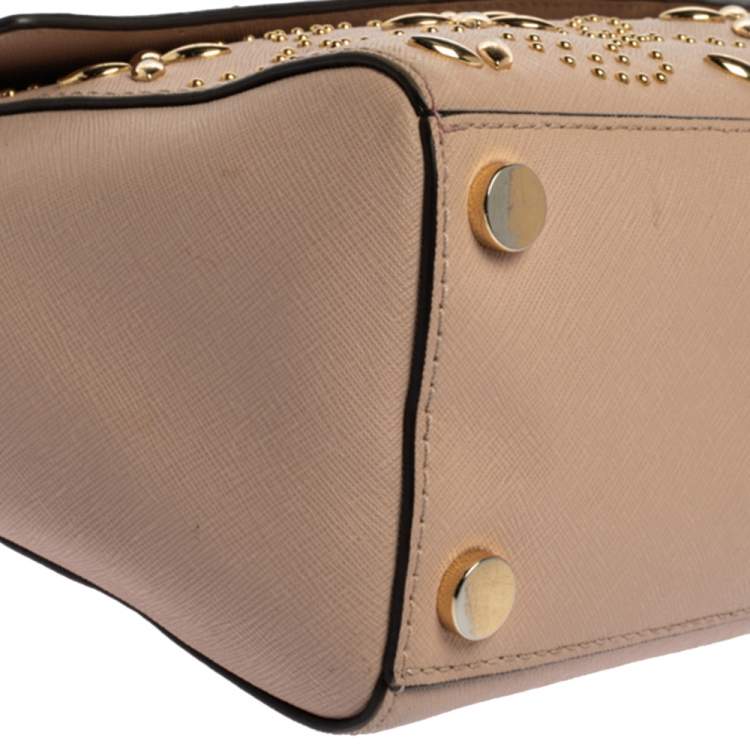 Pre Owned Michael Kors Pink Studded Leather Medium Ava Top Handle Bag
