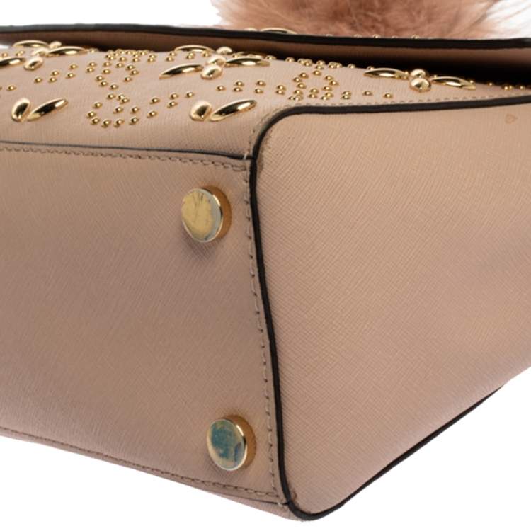 Pre Owned Michael Kors Pink Studded Leather Medium Ava Top Handle Bag