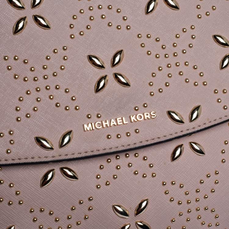Pre Owned Michael Kors Pink Studded Leather Medium Ava Top Handle Bag