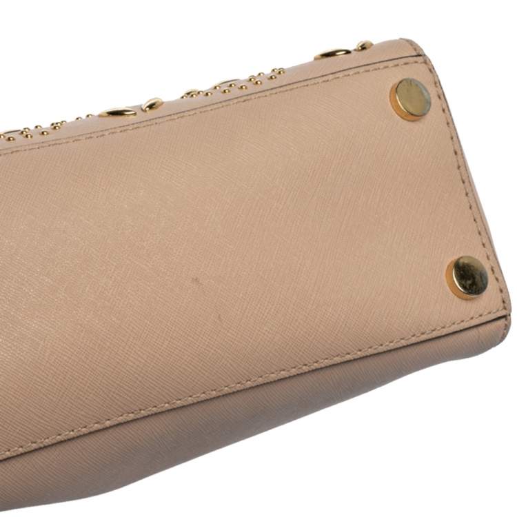 Pre Owned Michael Kors Pink Studded Leather Medium Ava Top Handle Bag