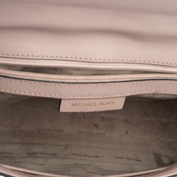 Pre Owned Michael Kors Pink Studded Leather Medium Ava Top Handle Bag