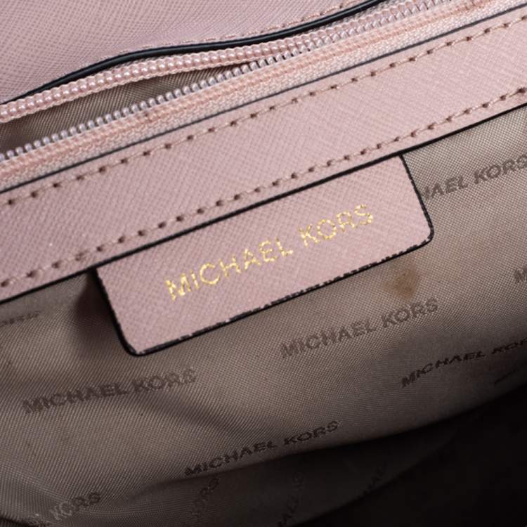 Pre Owned Michael Kors Pink Studded Leather Medium Ava Top Handle Bag