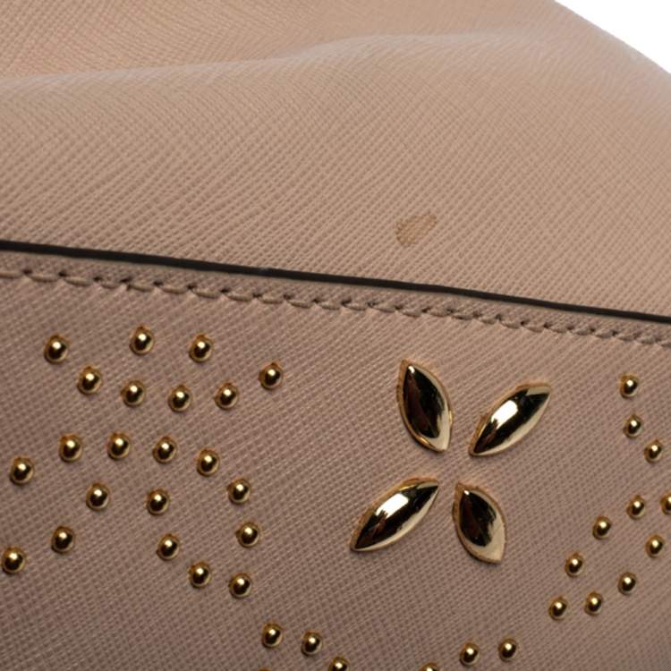 Pre Owned Michael Kors Pink Studded Leather Medium Ava Top Handle Bag