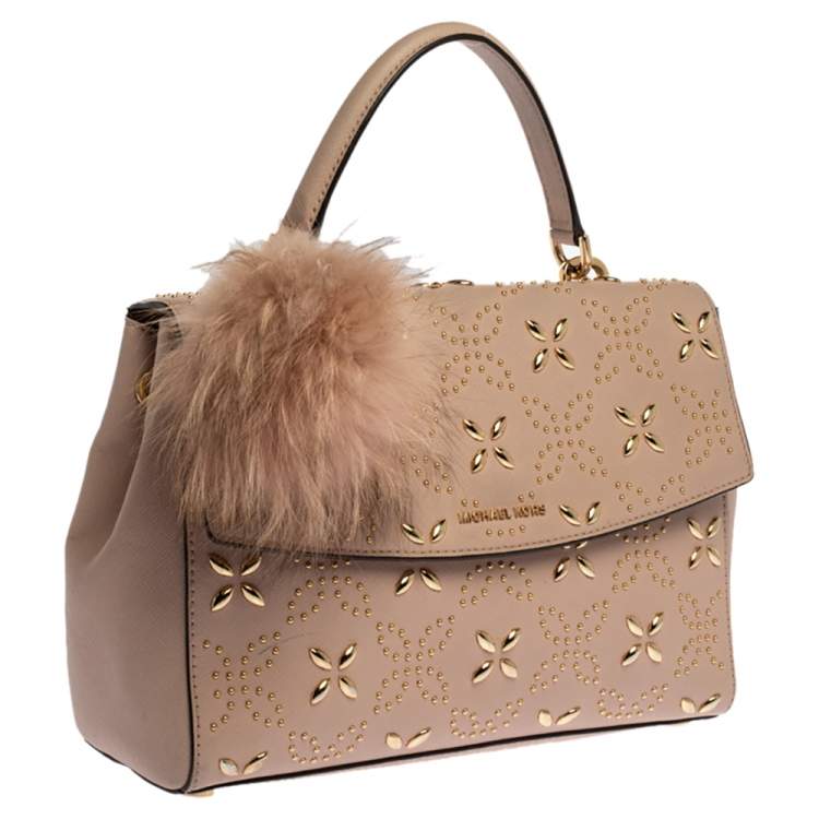 Pre Owned Michael Kors Pink Studded Leather Medium Ava Top Handle Bag