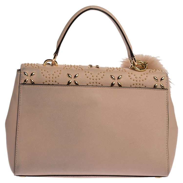 Pre Owned Michael Kors Pink Studded Leather Medium Ava Top Handle Bag