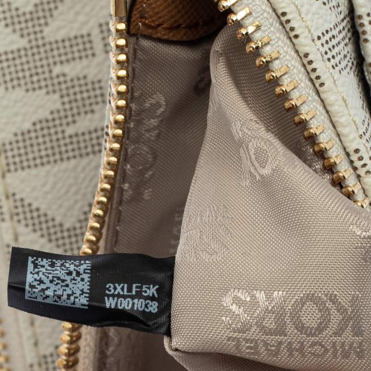 Pre Owned Michael Kors White/Tan Monogram Coated Canvas and Leather Crossbody Bag