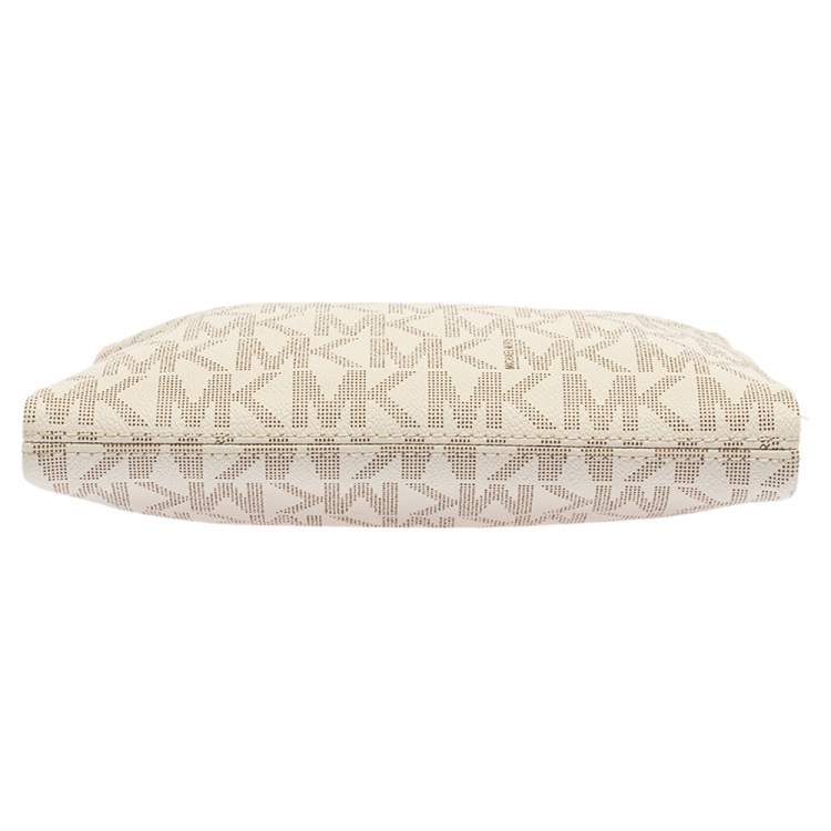 Pre Owned Michael Kors White/Tan Monogram Coated Canvas and Leather Crossbody Bag