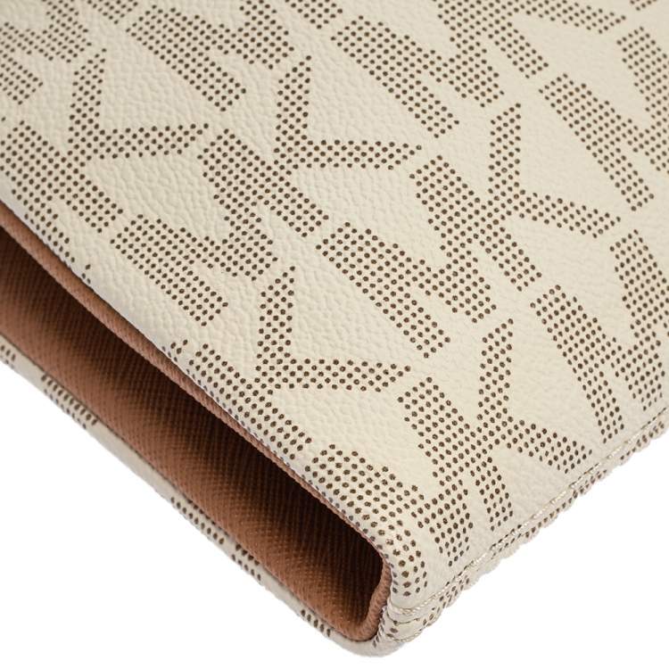 Pre Owned Michael Kors White/Tan Monogram Coated Canvas and Leather Crossbody Bag