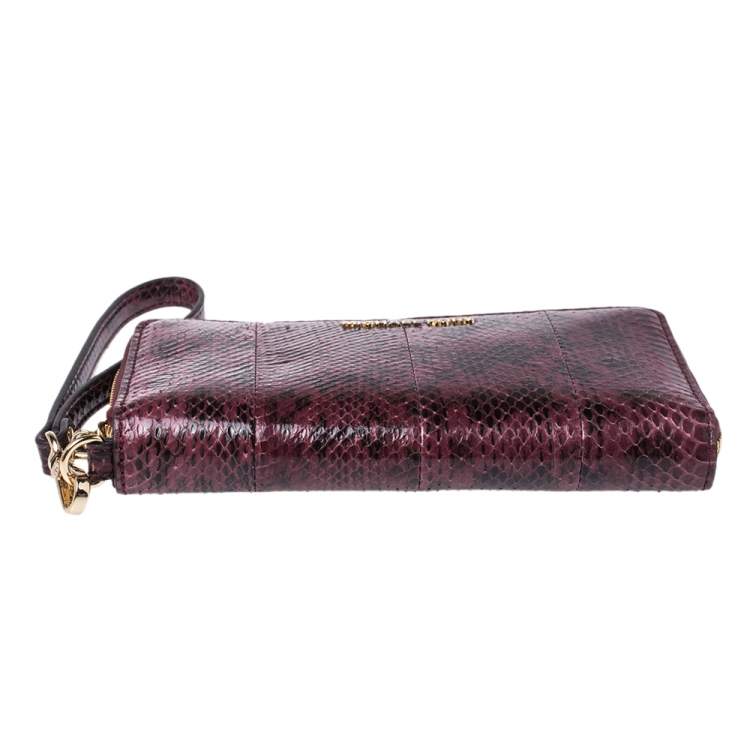 Pre Owned Michael Kors Burgundy Python Zip Around Wristlet Wallet