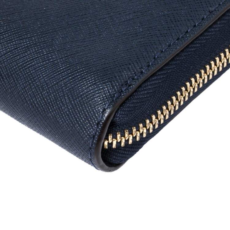 Pre Owned Michael Kors Navy Blue Leather Zip Around Wristlet Wallet