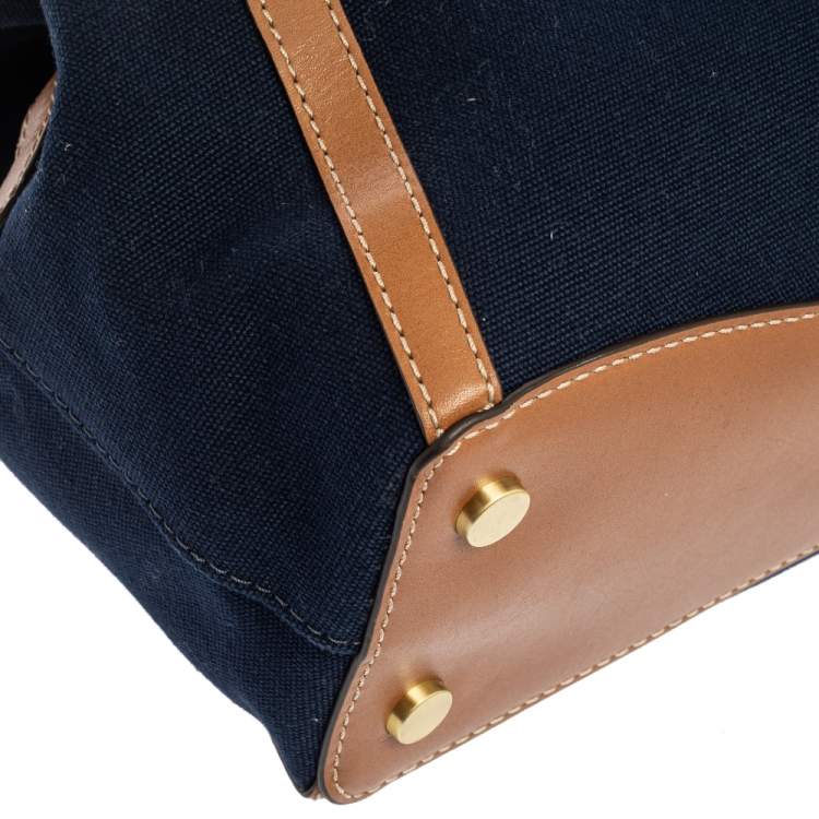 Pre Owned Michael Kors Blue/Brown Denim and Leather Large Raven Shoulder Bag