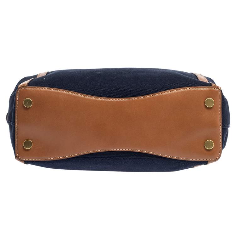 Pre Owned Michael Kors Blue/Brown Denim and Leather Large Raven Shoulder Bag