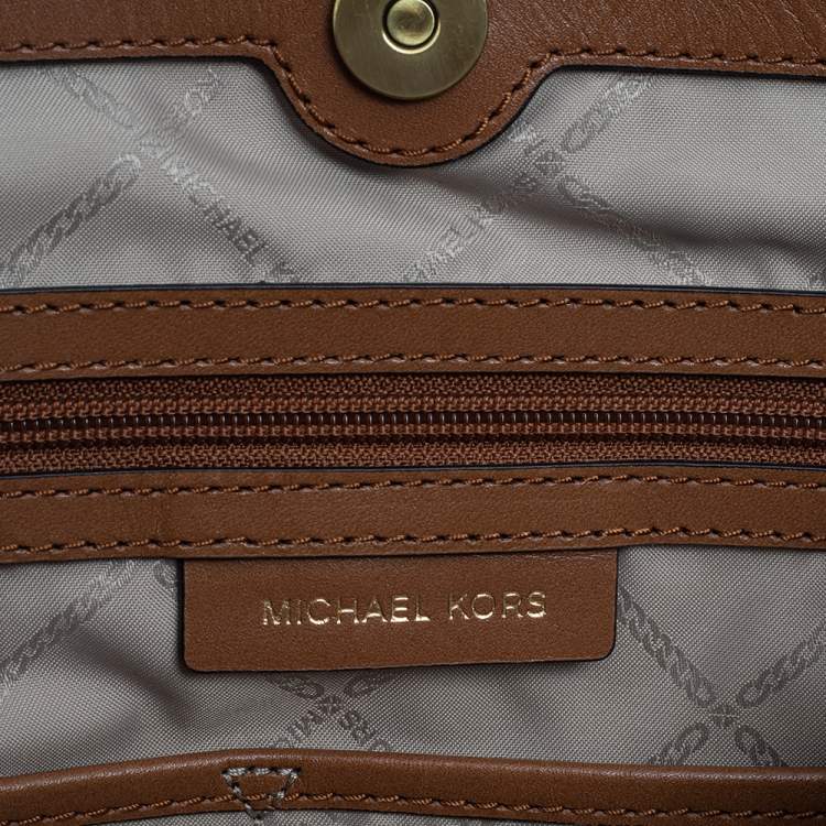 Pre Owned Michael Kors Blue/Brown Denim and Leather Large Raven Shoulder Bag