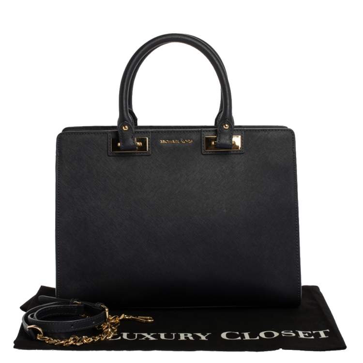 Pre Owned Michael Kors Navy Blue Leather Large Quinn Satchel