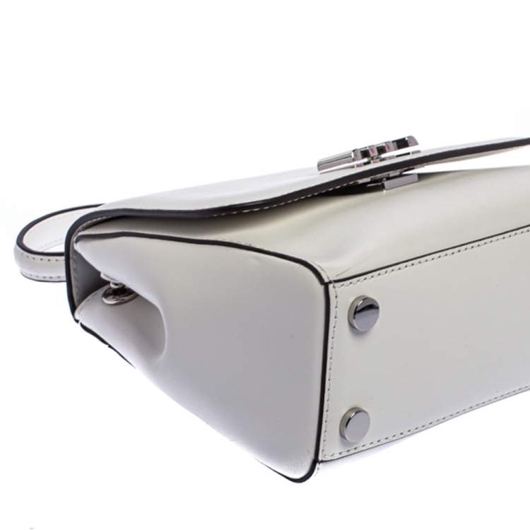 Pre Owned Michael Kors White Leather Mott Top Handle Bag