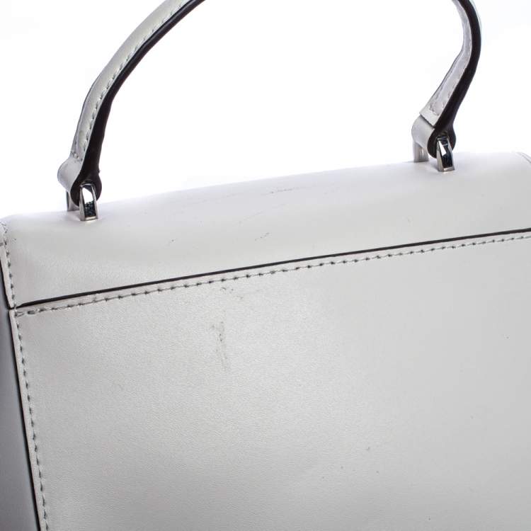 Pre Owned Michael Kors White Leather Mott Top Handle Bag