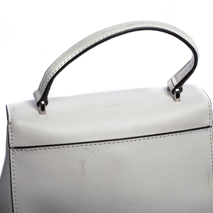 Pre Owned Michael Kors White Leather Mott Top Handle Bag
