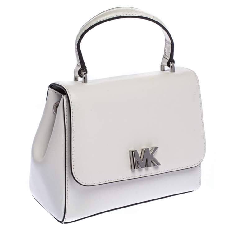 Pre Owned Michael Kors White Leather Mott Top Handle Bag